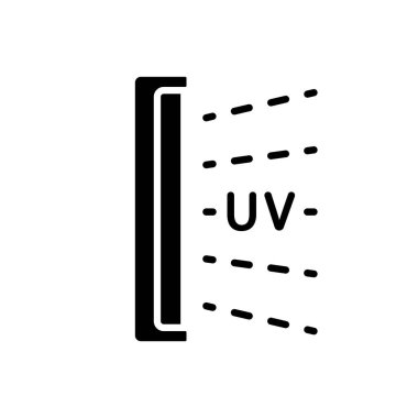Siluet Bactericidal UV lambası. Dezenfeksiyon ışığının ana simgesi. Ev, klinik ve hastane için tıbbi cihazın siyah çizimi. Beyaz zemin üzerinde düz izole vektör. Pandemik önleme