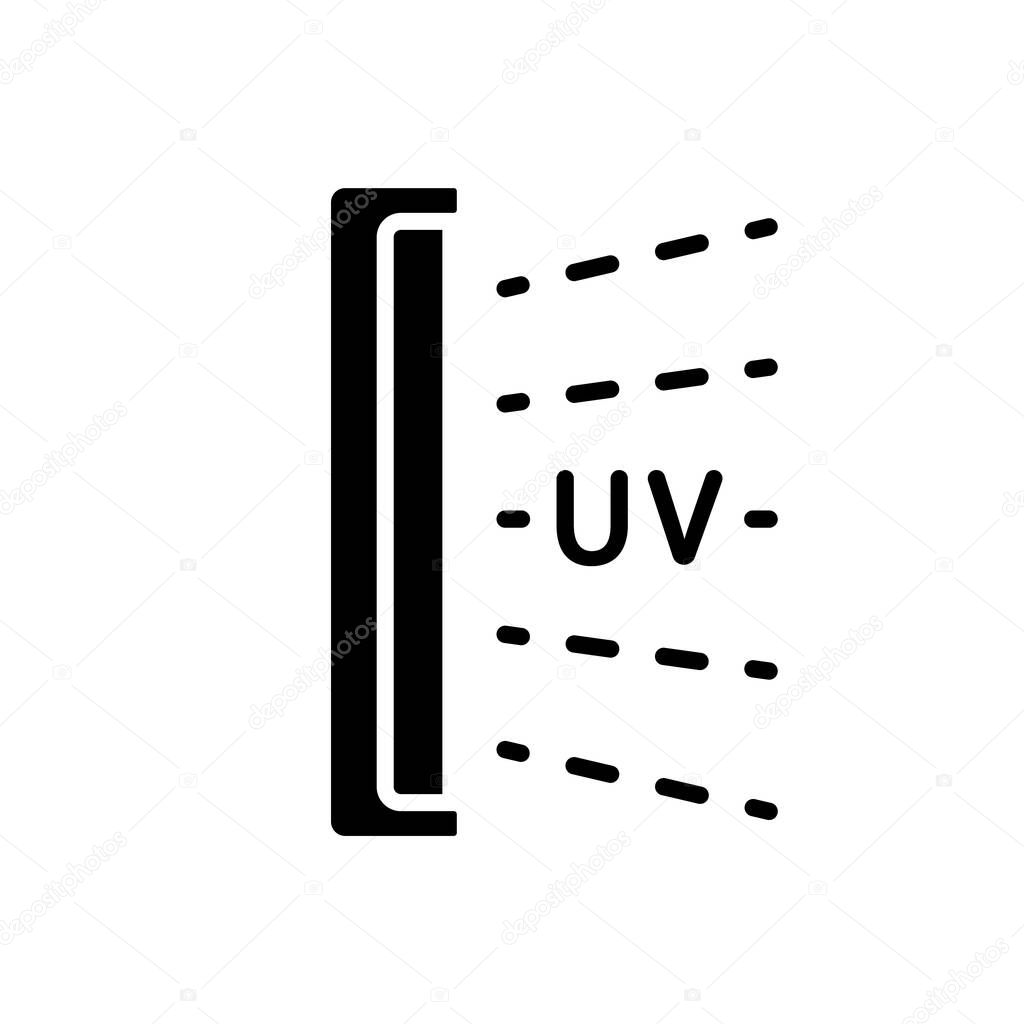 Silhouette Bactericidal UV lamp. Outline icon of disinfection light. Black illustration of medical device for home, clinic, hospital. Flat isolated vector on white background. Pandemic prevention