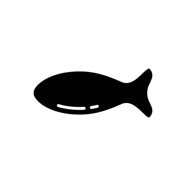 シルエットフィンのない尾を持つ魚 魚介類の概要アイコン パッケージデザインのためのブラックイラスト 白い背景に平らな孤立したベクトルエンブレム レストランのロゴ 海料理付きのメニュー — ストックベクタ