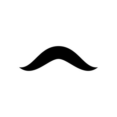 Bıyık silueti simgesi. Erkekliğin ana logosu. Siyahi, Meksikalı bir adamın özelliklerinin basit bir gösterimi, beyler. Beyaz arkaplanda düz yalıtılmış vektör amblemi. Saç dudak üstü, berber tabelası.