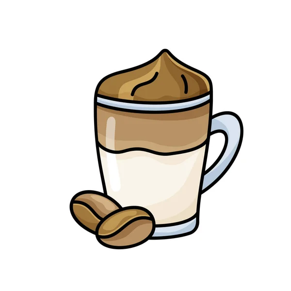 Кофе Далгона Цвет Каракули Значок Чашки Взбитые Кофе Бобы Карикатура — стоковый вектор