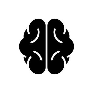 Beyin silueti simgesi. Ana hatlarıyla simetrik insan organı. Anlama görüntüleme. Zihnin, aklın, bilginin, eğitimin, çözümün karikatür karikatürü. Düz izole vektör, beyaz arkaplan