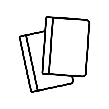 İki kitap, ders kitabı, eskiz defteri ya da not defteri. Kağıt kırtasiyesi. Okumanın doğrusal simgesi. Bilginin, eğitimin ve egzersizin siyah çizimi. İzole edilmiş vektör piktogramını ekle, beyaz arkaplan