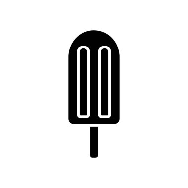 Silüet buz lolipop simgesini kes. Çubukta dondurma logosu. Yaz buzlu şekeri ya da meyveli buzun siyah çizimi. Beyaz arkaplanda düz izole vektör resmi