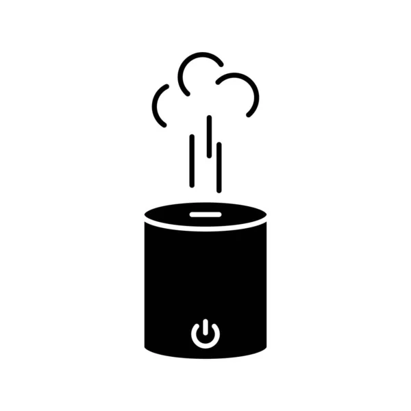 Silhouettenbefeuchter Mit Dampfstrahl Umrisssymbol Der Zylindrischen Elektronischen Vorrichtung Zur Benetzung — Stockvektor