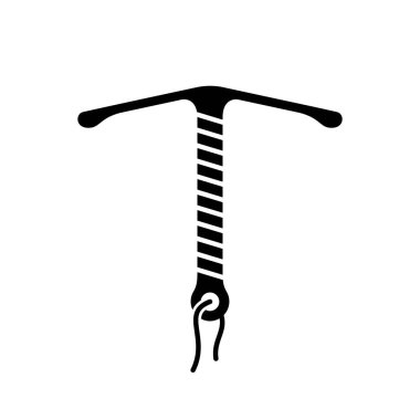 Siluet Doğum Kontrol Sistemi. Telli bakır rahim içi cihazın ana simgesi. Kadın gebelik önleyici illüstrasyon. Beyaz zemin üzerinde düz izole vektör. Kabloya sarılı plastik çerçeve