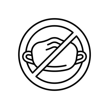 Karantina ikonunun sonu. Salgın hastalığın doğrusal amblemi. Tıbbi maske takmanın rahatlatıcı siyah bir çizimi. Beyaz arkaplanda izole edilmiş vektör görüntüsünü göster. Salgını durdur işareti