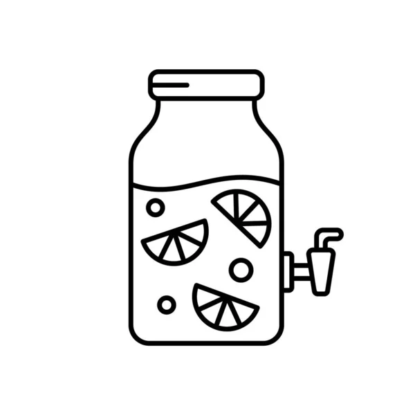 Лимонад Стеклянной Банке Краном Линейная Икона Освежающего Летнего Напитка Черная — стоковый вектор