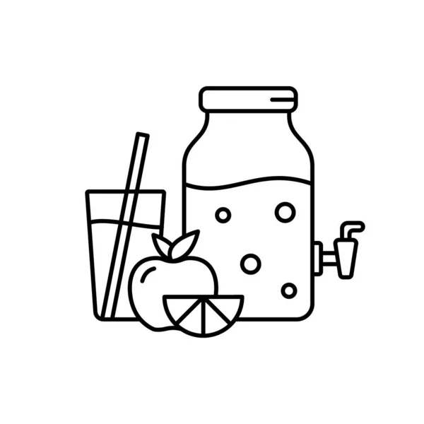 Лимонадный Автомат Большая Банка Напитками Стекло Трубкой Фрукты Линейная Художественная — стоковый вектор