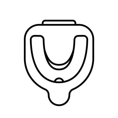 Ağız koruyucusu kutuda. Depolama konteynerinin doğrusal simgesi. Horlama karşıtı siyah bir illüstrasyon. Spor aksesuarı dişleri korur. Beyaz arkaplanda izole edilmiş vektör resmini birleştir