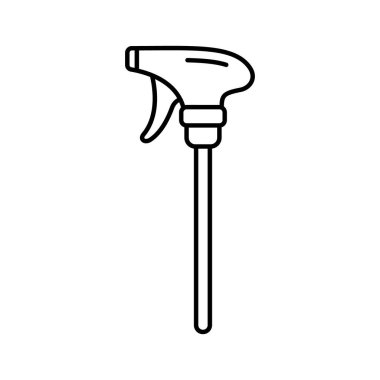 Hortum spreyini tüple ayır. Plastik el spreyinin doğrusal simgesi. Su, sıvı ve dezenfektan için elle kullanılan siyah bir illüstrasyon. Beyaz arkaplanda izole edilmiş vektör resmini birleştir