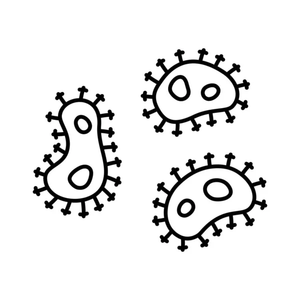 Conjunto Microorganismos Bacterias Virus Icono Lineal Dibujos Animados Para Medicina — Archivo Imágenes Vectoriales