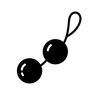 Silhouette Vaginal balls icon. Outline logo of sex toy for woman. Illustration of two silicone balls connected together with loop to strengthen vagina muscles. Flat isolated vector on white background