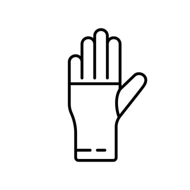 Sargı bezi simgesi. Bileğindeki elastik tıbbi bandajın doğrusal logosu. Yaralanmayı tedavi etmek için sabitleyici tekstil sargılarının siyah çizimi. Beyaz arkaplanda izole edilmiş vektör amblemini birleştir