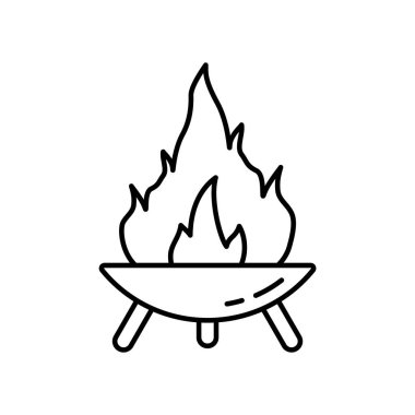 Fire Pit on three legs. Symbol of making campfire outdoors and traveling. Diwali festival icon. Line art round bonfire bowl. Black illustration for camping. Contour isolated vector on white background vector Fire Pit on three legs. Symbol of making campfire outdoors and traveling. Diwali festival icon. Line art round bonfire bowl. Black illustration for camping. Contour isolated vector on white background vector