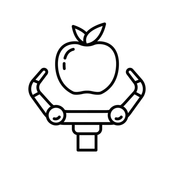 Logotipo Robô Agrícola Ícone Linear Maçã Garra Robótica Preto Ilustração — Vetor de Stock