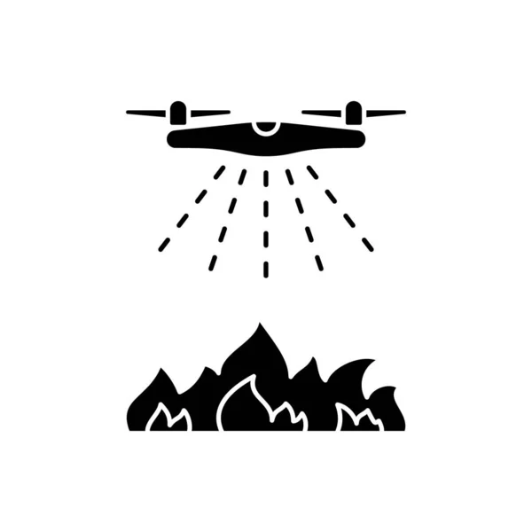 Silhouette Drone Apaga Fuego Icono Del Esquema Del Quadcopter Extinción — Archivo Imágenes Vectoriales