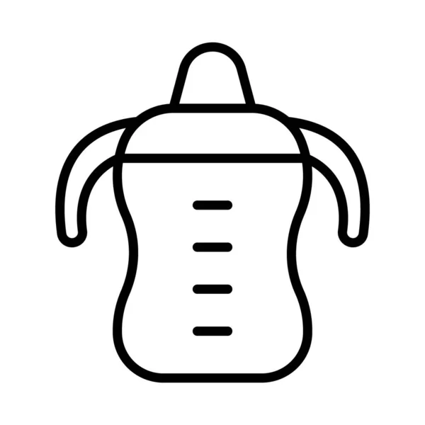 双子のハンドルを持つ幼児の注ぎカップ 赤ん坊の酒飲みの線形アイコン スケールのあるシッピーボトルの黒シンプルなイラスト 白い背景に輪郭の孤立ベクトルエンブレム — ストックベクタ
