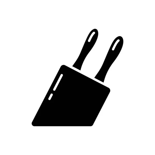 カットアウトシルエットナイフホルダーアイコン キッチンナイフブロックの概要ロゴ 2つのハンドルを持つ傾斜スタンドの黒シンプルなイラスト 白い背景にフラット隔離ベクトルエンブレム — ストックベクタ