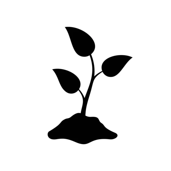 Silhouette Sprout Colina Tierra Esquema Logo Agricultura Semillas Plántulas Negro — Vector de stock