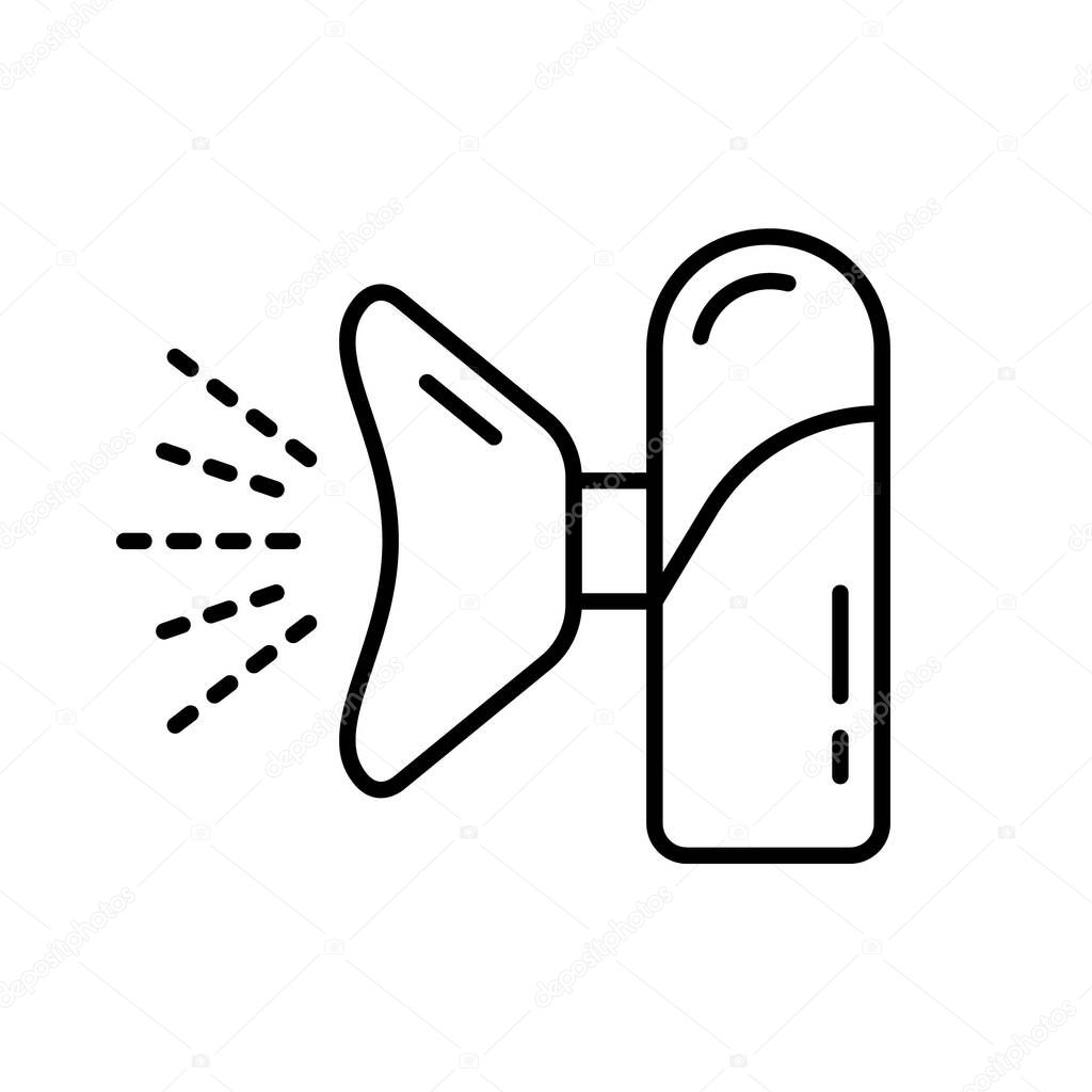 Portable nebulizer icon. Linear logo of medical inhaler. Black illustration of individual device with micro atomization for respiratory disease treatment. Contour isolated vector on white background