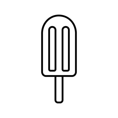 Buz lolipop ikonu. Çubuklu dondurmanın doğrusal logosu. Yaz buzlu şekeri ya da meyveli buzun siyah çizimi. Beyaz arkaplanda izole edilmiş vektör resmini birleştir