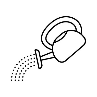 Bahçe sulama kutusu ve su. Sulamanın doğrusal simgesi. Bahçe aletlerinin siyah çizimi, bitki bakımı. Beyaz arkaplanda izole edilmiş vektör resmini birleştir