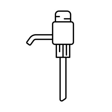 Şişe su için mekanik pompa. Düğmeli doğrusal dağıtıcı simgesi. Plastik aletin siyah çizimi. Beyaz arkaplanda izole edilmiş vektör resmini birleştir