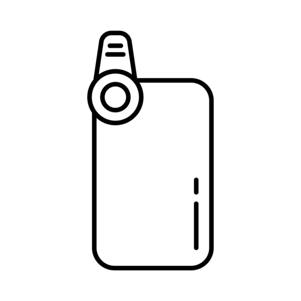 クリップ式レンズを搭載したスマートフォン 線形アイコン モバイルカメラのミニデバイスに置かれた黒のシンプルなイラスト 白い背景にアイソレートベクトル画像を輪郭 マクロ撮影や魚眼撮影に使用する — ストックベクタ