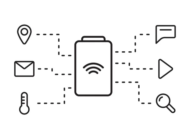 Altavoz Voz Inteligente Infografía Las Funciones Estación Doméstica Icono Lineal — Vector de stock