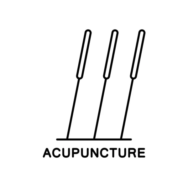 stock vector Acupuncture icon. Row of three stuck needles. Black line art illustration of alternative medicine, treatment, reflexology. Contour isolated vector emblem on white background