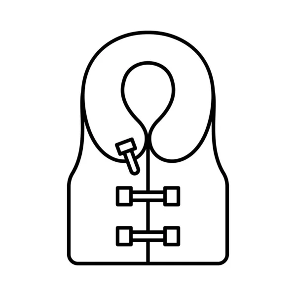 充气救生衣图标 夹钳和圆形领子夹克衫的线形标志 黑色简单的例证 白色背景上的锥形孤立矢量图像 — 图库矢量图片