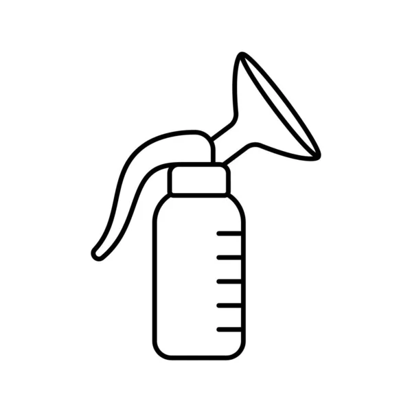 胸ポンプのアイコン 授乳の線形ロゴ 手動ポンプ母乳のためのデバイスの黒シンプルなイラスト 白い背景の上に孤立したベクトル画像を輪郭 — ストックベクタ