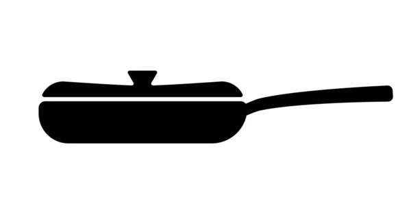 Silhouette Set Padella Coperchio Icona Contorno Utensili Cucina Illustrazione Nera — Vettoriale Stock