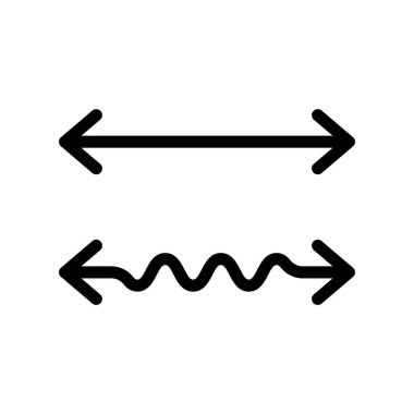 Dalgalı ve düz çift ok. Kalın doğrusal simge. Yatay esneme ve sıkma için iki yan ok. Ölçmek için siyah basit bir sembol. Beyaz arkaplanda izole edilmiş vektörü birleştir