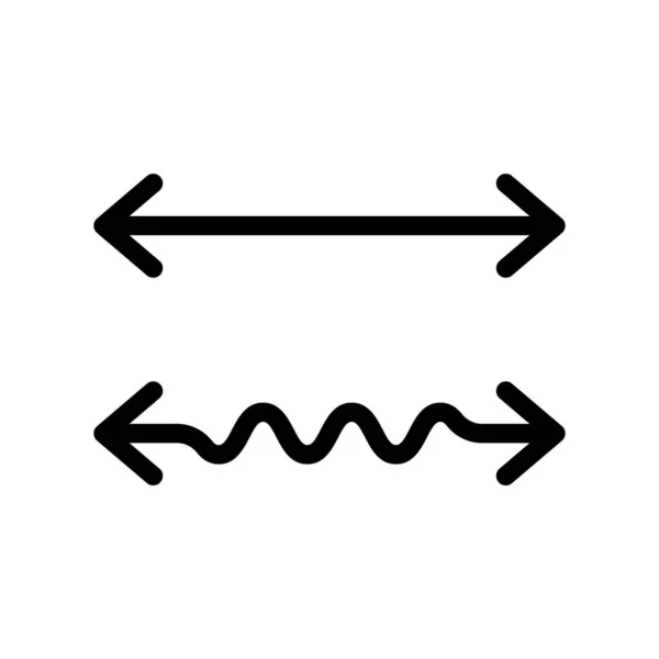 波とストレートダブル矢印 太い線型アイコン 横方向の伸張や圧迫のイラストのための2側の矢印 測定用のブラックシンプルなシンボル 白い背景に孤立したベクトルを輪郭 — ストックベクタ