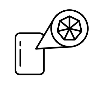 Kristal yapısında makro artış olan bir parça yüzey. Büyütmenin doğrusal simgesi. Plastik, plastik, metal, polimer ürünler için siyah illüstrasyon. Beyaz arkaplanda izole edilmiş vektörü birleştir