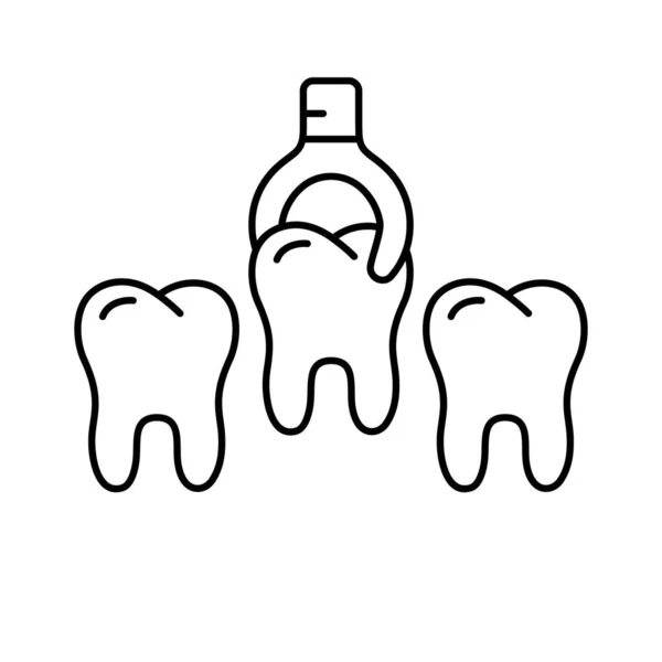 Ряд Трех Зубов Удаление Помощью Зубного Пинцета Больного Зуба Черная — стоковый вектор