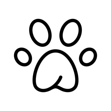 Pençe izi simgesi. Doğrusal veteriner kliniği logosu. Vahşi yaşamın siyah çizimi. Beyaz arkaplanda izole edilmiş vektör görüntüsünü göster. Kedi sembolü, hayvan maması ambalajı, oyuncak, aksesuar tasarımı için köpek.