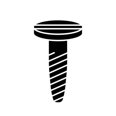 Silüet silueti silueti, düz yuva ikonuyla batmış kafayla vidalanıyor. Çivinin ana logosu. Kendini beceren vidaların siyah çizimi. Beyaz arkaplanda düz izole vektör resmi