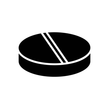 Silüet yuvarlak hap ikonunu kes. Tıbbi tablet ve vitamin logosu. Siyah basit bir illüstrasyon. Beyaz arkaplanda düz yalıtılmış vektör görüntüsü. Disk, shim ya da çamaşır makinesi sembolü