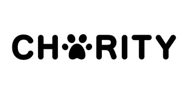 Silüet posterini kes. Pençe izi ikonlu sadaka mektubu. Siyah logo, yatay pankart. Beyaz arkaplanda düz izole vektör çizimi. Hayvanlara, hayvanlara, vahşi yaşama yardım kavramı