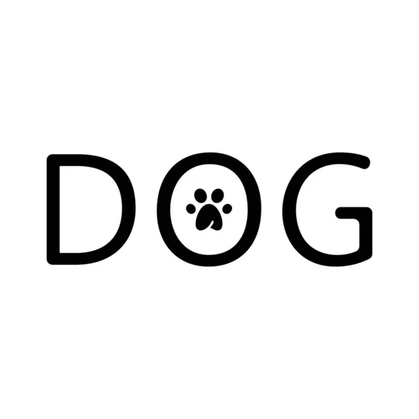 Cão Silhueta Com Impressão Pata Dentro Letra Delinear Logotipo Texto — Vetor de Stock