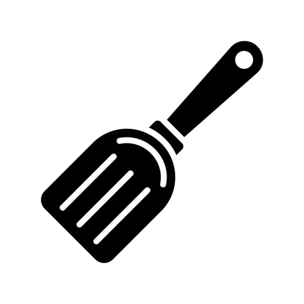 カットアウトシルエットキッチンへら スクープやスクレーパーの概要ロゴ 回転のための穴を持つシャベルの黒いイラスト 乾燥した材料をきれいに ふるい分け 白い背景のフラット分離ベクトルアイコン — ストックベクタ