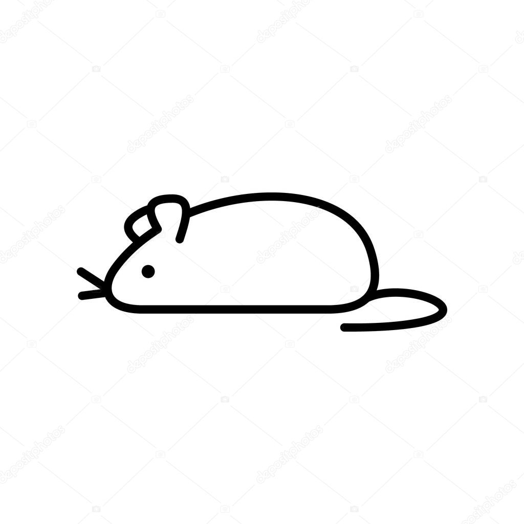 Mouse icon. Linear logo of small pets, toy, home animal. Black simple illustration for extermination and control of rodents. Contour isolated vector image on white background