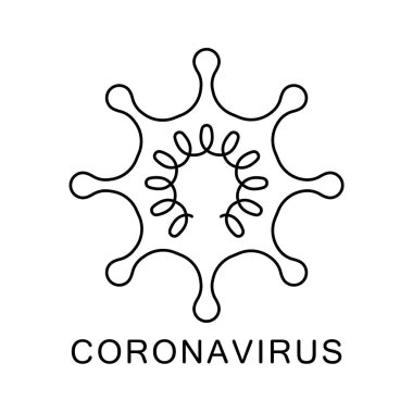 Coronavirus lineer simgesi. Tehlikeli Asya virüsünün çizgi film logosu. İçinde spiral olan basit bir mikroorganizma çizimi. Beyaz arkaplanda izole edilmiş vektör resmini birleştir