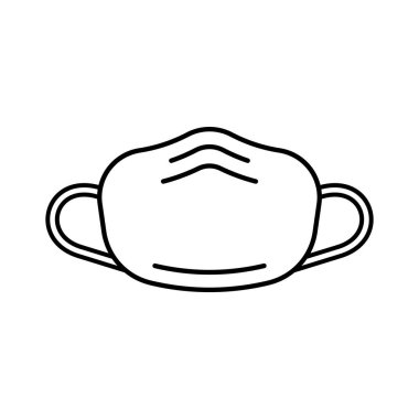 Tıbbi maske ikonu. Doktorlar için yüz maskesi, salgın sırasında insanlar. Doğrusal logo. Alerji ve enfeksiyona karşı solunum korumasının siyah bir örneği. Beyaz arkaplanda izole edilmiş vektörü birleştir