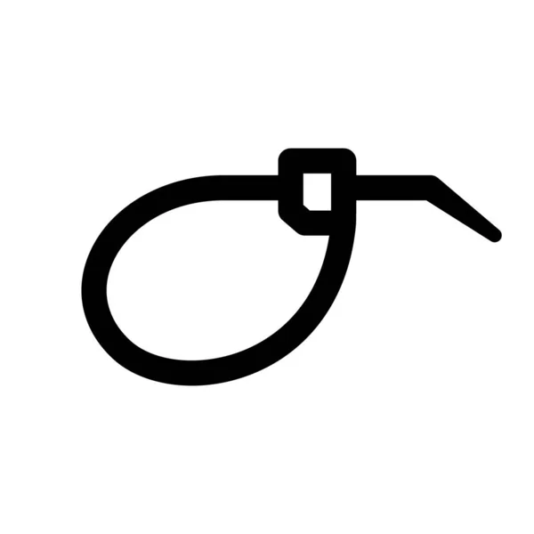 灵活扭曲的电缆领带 包装拉链领带的轮廓图标 电气商品的黑色简单图解 白色背景上的平面孤立矢量图像 — 图库矢量图片
