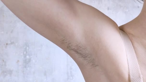 Unshaven Armpit Hair Removal Shaving Natural Female White Body Close — Stock Video