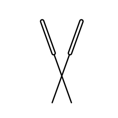 İki çapraz akupunktur iğnesi. Çin terapisinin doğrusal simgesi. Alternatif tıp ve refleksolojinin siyah çizimi. Beyaz arkaplanda izole edilmiş vektör resmini birleştir